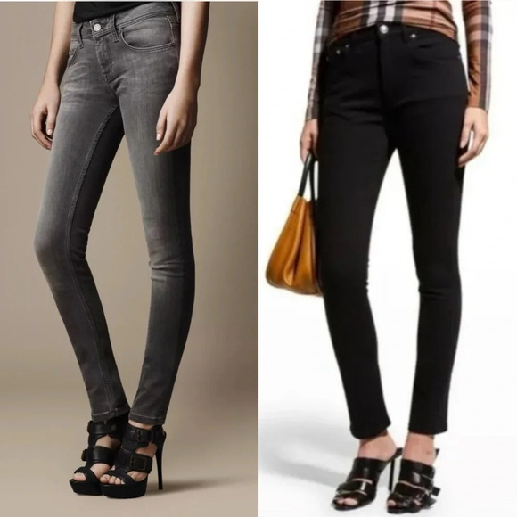 Burberry Brit Kensington Jeans Washed Black Size 27 / 28  Tartan Plaid Cuff - Picture 1 of 16